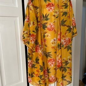 Emory Park yellow floral crape 3/4 jacket XXL